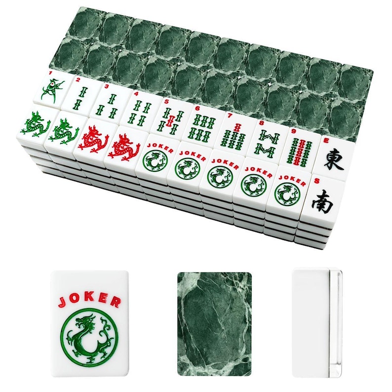 Green Marble Mahjong Tile Set, Emerald Acrylic American Mah Jongg Game image 2