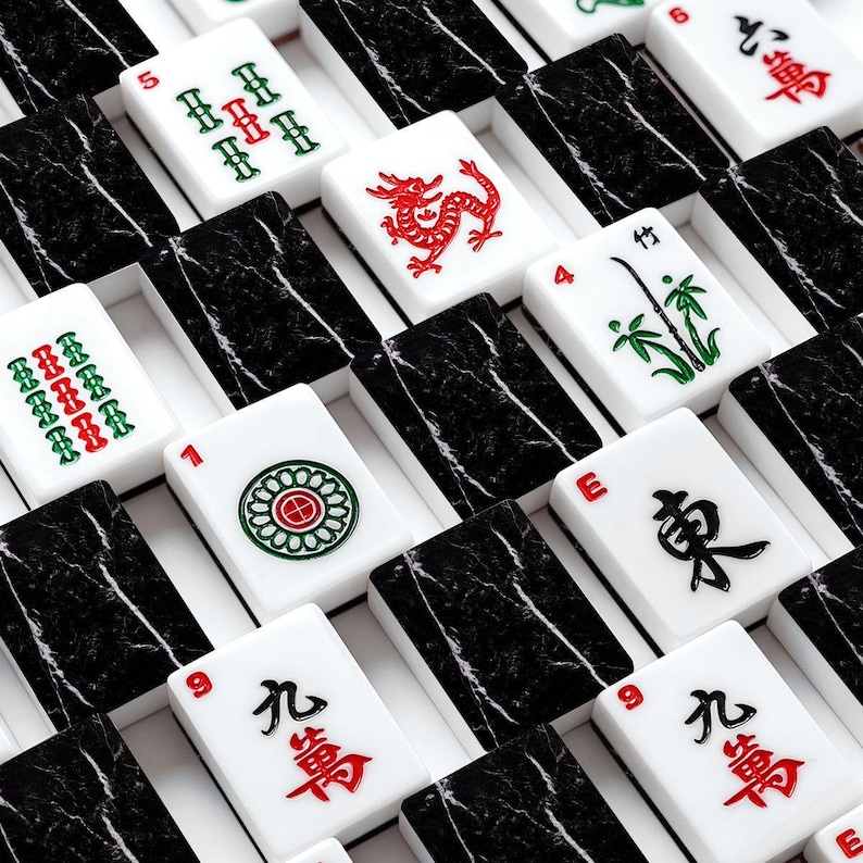 Black Marble Acrylic Mahjong Set, American Nero Tiles, Elegant Game Accessories image 7