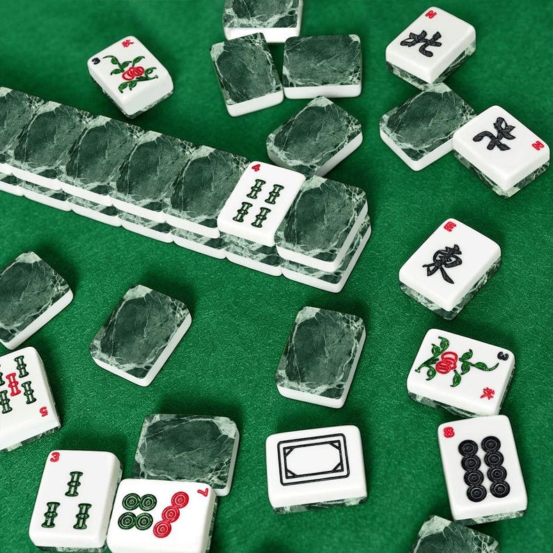 Green Marble Mahjong Tile Set, Emerald Acrylic American Mah Jongg Game image 7