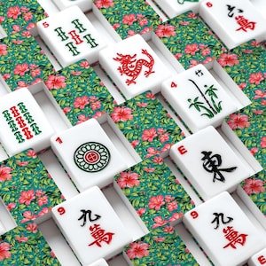 Hawaiian Mahjong Set, Tropical Flower Acrylic Tiles, Coastal Game Mah Jongg Set image 1