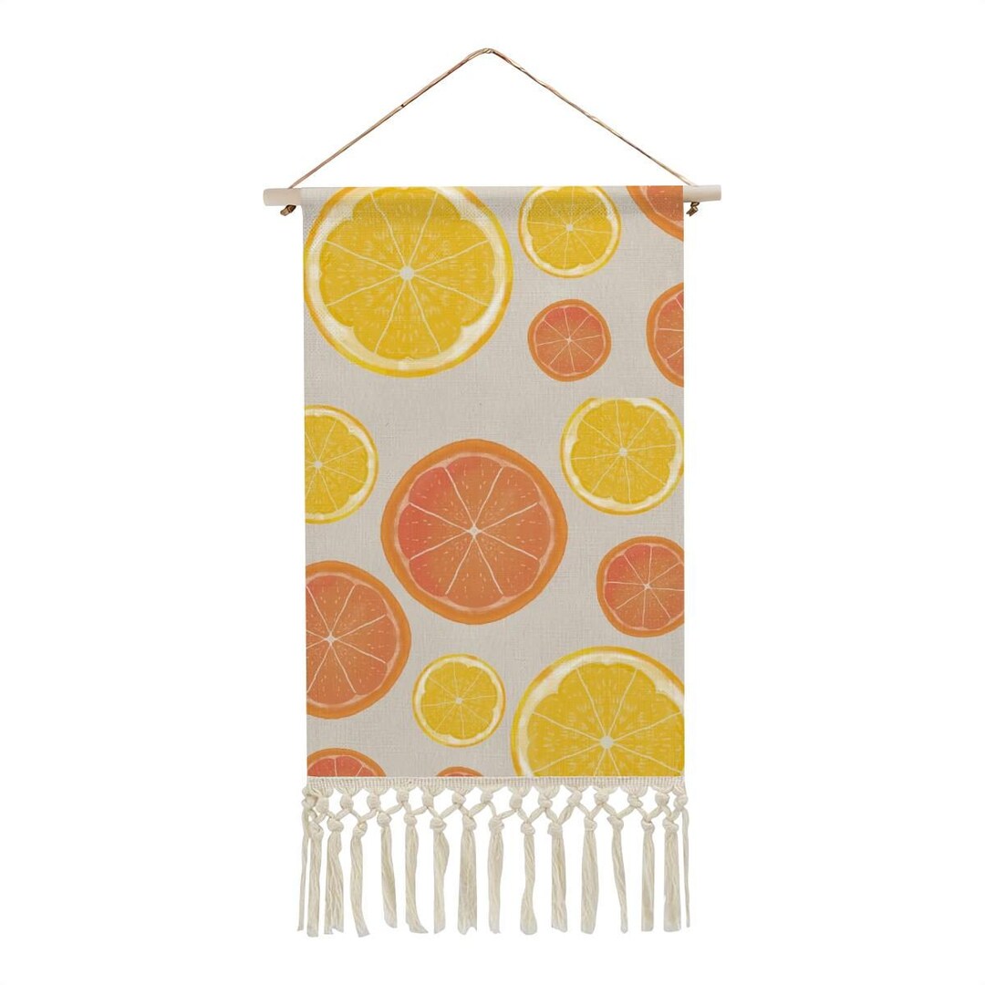 Citrus Lemon Orange Linen Wall Hanging Fringe Tapestry Decor - Etsy