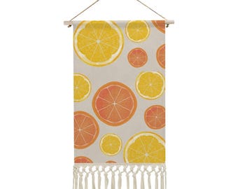 Citrus Lemon Orange Linen Wall Hanging Fringe Tapestry Decor