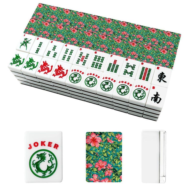 Hawaiian Mahjong Set, Tropical Flower Acrylic Tiles, Coastal Game Mah Jongg Set image 2