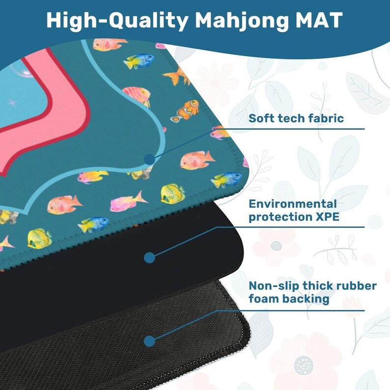 Monogrammed Fish Mahjong Mat | Teal Aqua Coastal Game Table Cover | Mah Jongg Accessories image 4