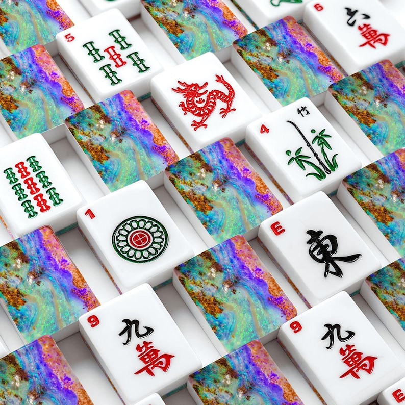 Opal Mahjong Tile Set, Iridescent Acrylic American Mahjong Game, Elegant Decorative immagine 1