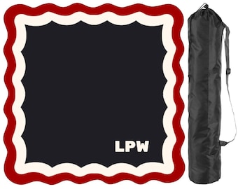 Personalized Red Black Mahjong Mat, Custom Mah Jongg Monogram Scalloped Gaming Mat