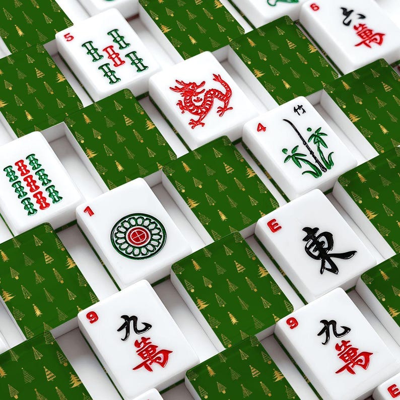Christmas Mahjong Tile Set, Green Gold Holiday American Mah Jongg, Elegant Xmas Game image 1