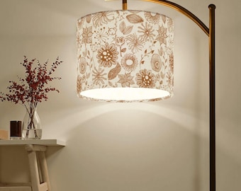Lámpara de pie arqueada con diseño botánico floral / Decoración boho cottagecore en terracota crema para dormitorio y sala de estar