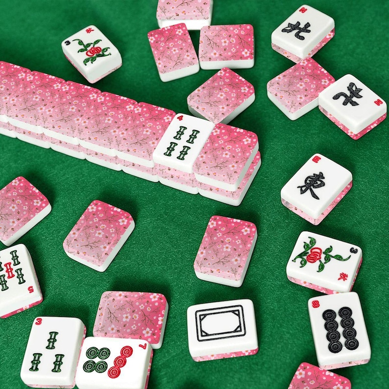 Cherry Blossom Mahjong Tiles, Pink Gradient Acrylic American Mah Jongg Tile Set image 7