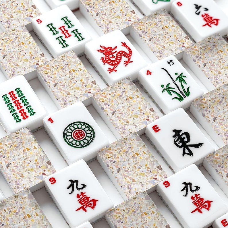 Terrazzo Mahjong Tiles | Designer Acrylic American Mah Jongg Set, 166 Tiles White