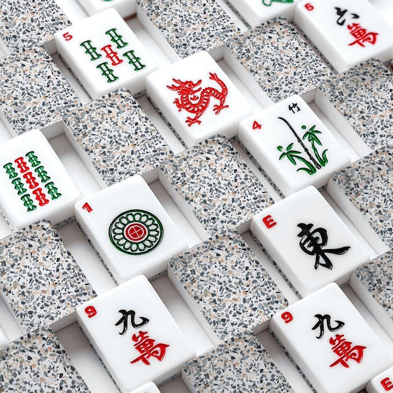 Terrazzo Mahjong Tiles | Designer Acrylic American Mah Jongg Set, 166 Tiles Gray