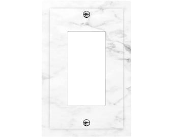Carrera Marble Switch Plate Cover, Luxury Outlet Decor, White Grey Veining