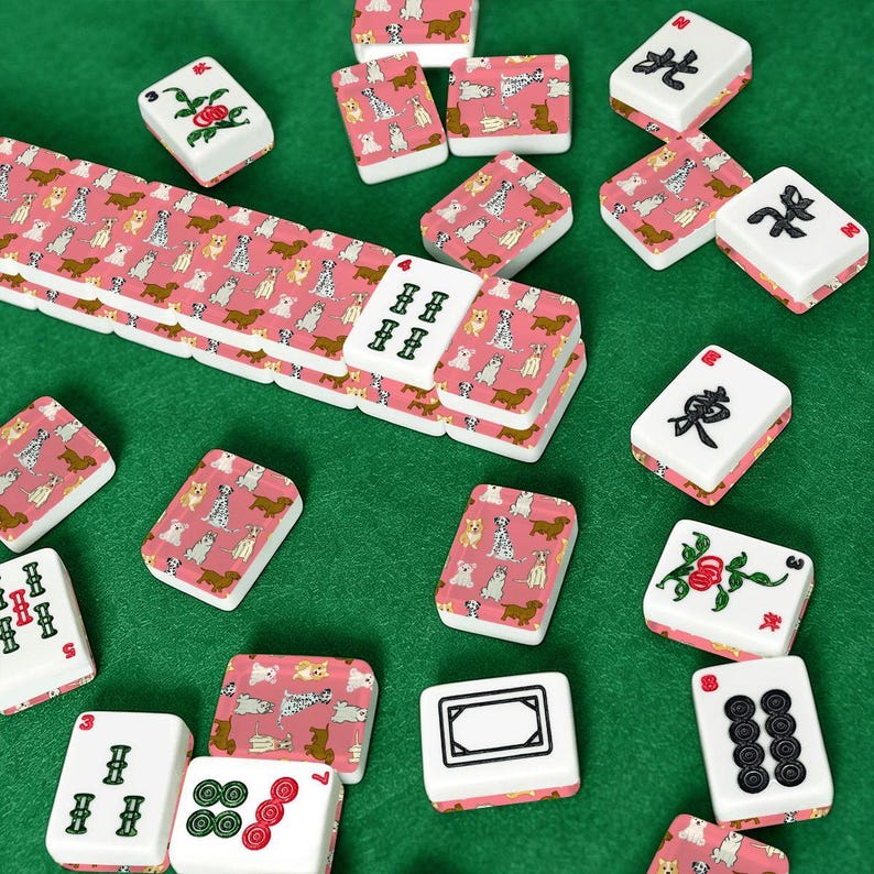 American Mahjong Set, Dog Pattern Mah Jongg Acrylic Tiles, Pet Lover Game Gift image 7