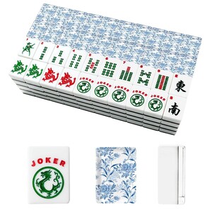 American Mahjong Tile Set, Blue Chinoiserie Acrylic Tiles, 166-Piece Decorative Game Set image 2