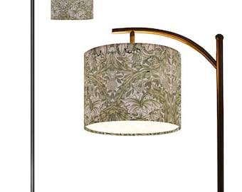 William Morris Botanical Arc Floor Lamp, Brass Garden Style Lighting, LED Dimmable Lighting