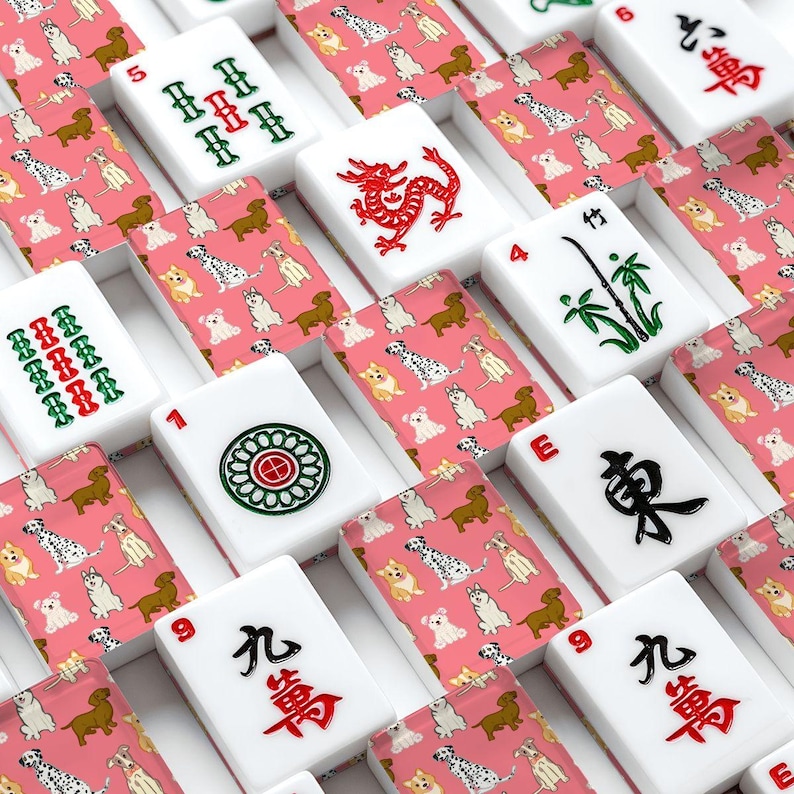 American Mahjong Set, Dog Pattern Mah Jongg Acrylic Tiles, Pet Lover Game Gift image 1