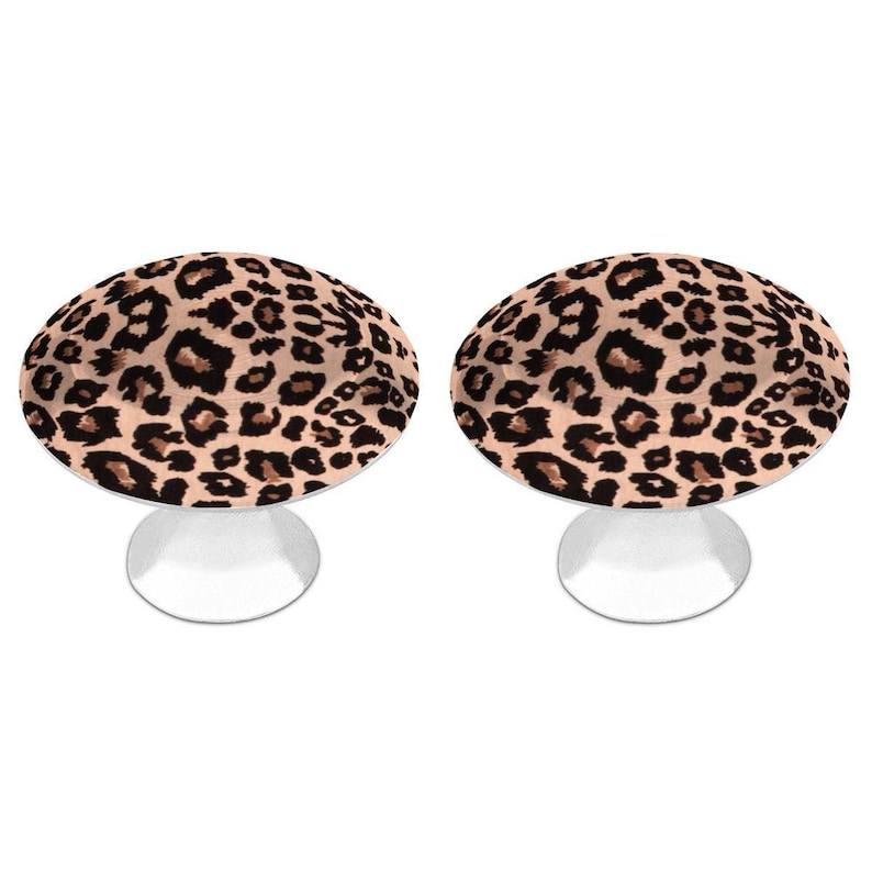 Tiradores para armarios con estampado de leopardo / Tiradores redondos de acero inoxidable con estampado animal para cajones (paquete de 2) imagen 1