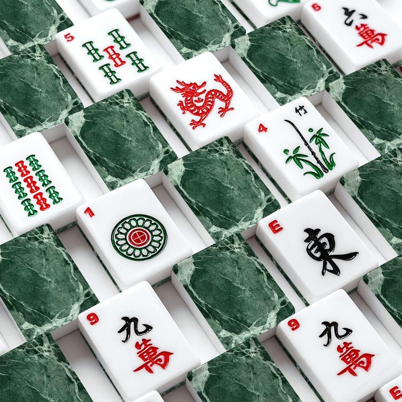 Green Marble Mahjong Tile Set, Emerald Acrylic American Mah Jongg Game image 1
