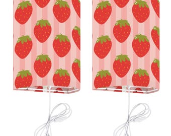 Strawberry Plug-In Wall Sconces, Decorative Fruit Pattern Kids Bedroom Lighting, Set of 2