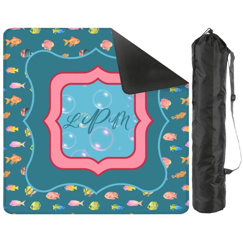 Monogrammed Fish Mahjong Mat | Teal Aqua Coastal Game Table Cover | Mah Jongg Accessories image 2