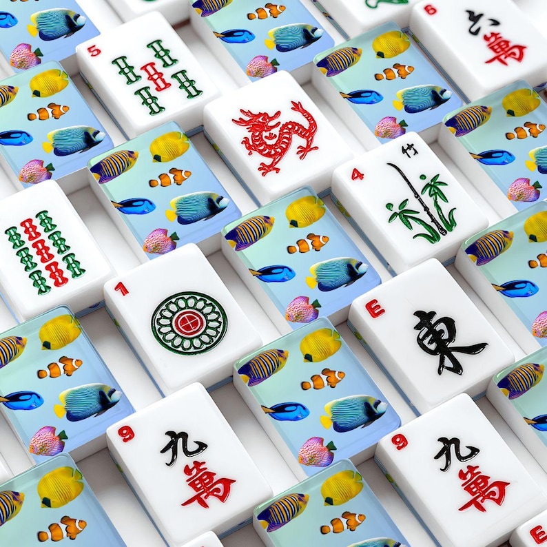 Tropical Fish American Mahjong Set, Acrylic Ocean Game Tiles, Coastal Decorative Mah Jongg Gift imagem 1