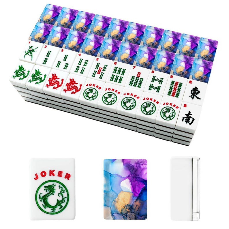 Ink Splash Mahjong Set, Purple Blue Gold Acrylic Tiles, American Mah Jongg Game image 2