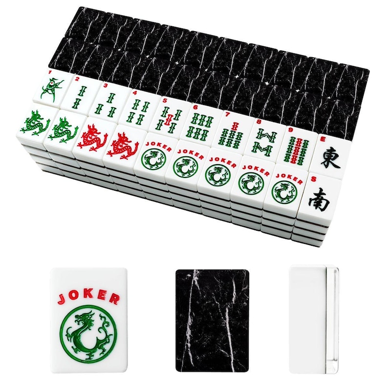 Black Marble Acrylic Mahjong Set, American Nero Tiles, Elegant Game Accessories image 2