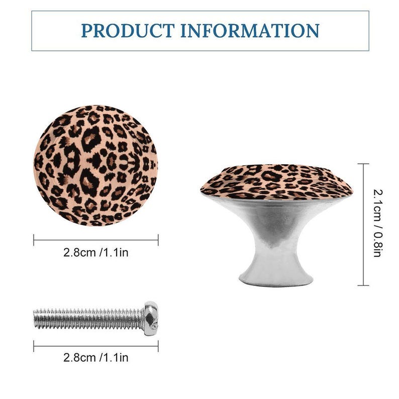 Tiradores para armarios con estampado de leopardo / Tiradores redondos de acero inoxidable con estampado animal para cajones (paquete de 2) imagen 2