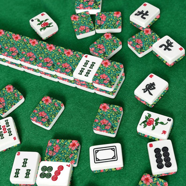 Hawaiian Mahjong Set, Tropical Flower Acrylic Tiles, Coastal Game Mah Jongg Set image 7