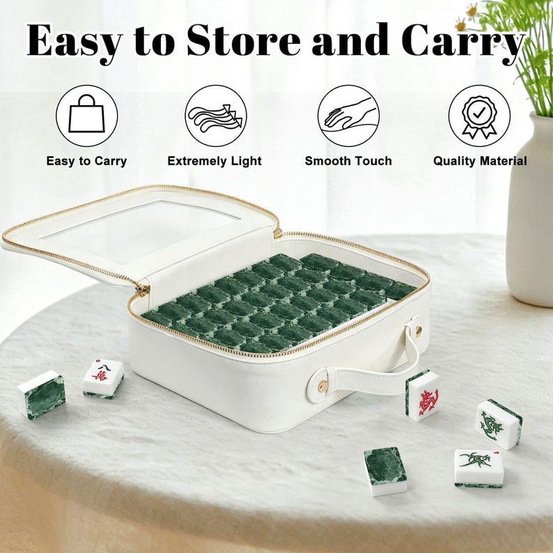 Green Marble Mahjong Tile Set, Emerald Acrylic American Mah Jongg Game image 6