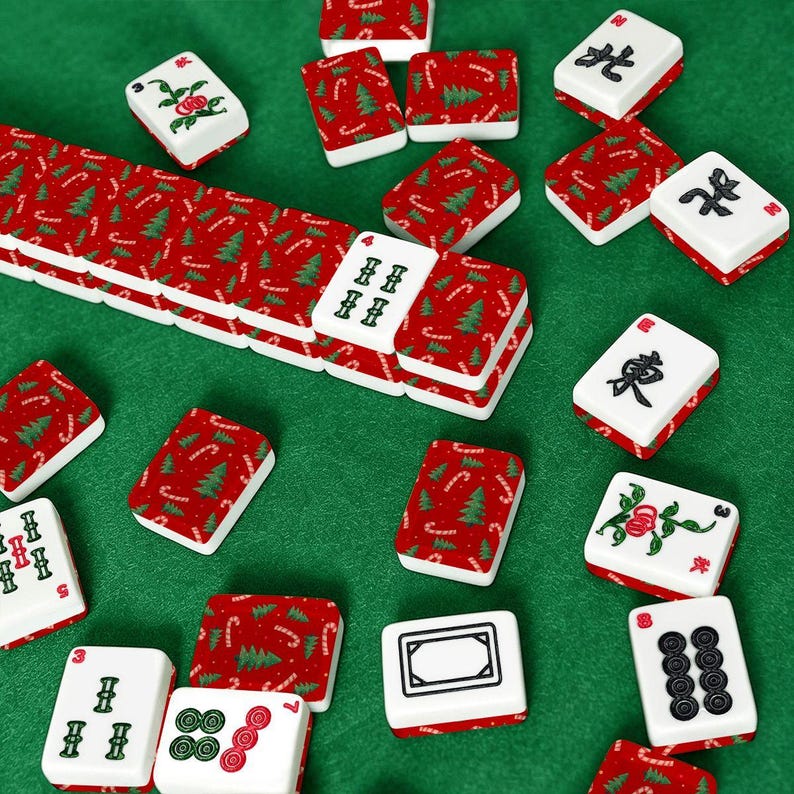Christmas Mahjong Tile Set, Red Holiday American Mah Jongg, Candy Cane Xmas Tree Game image 7