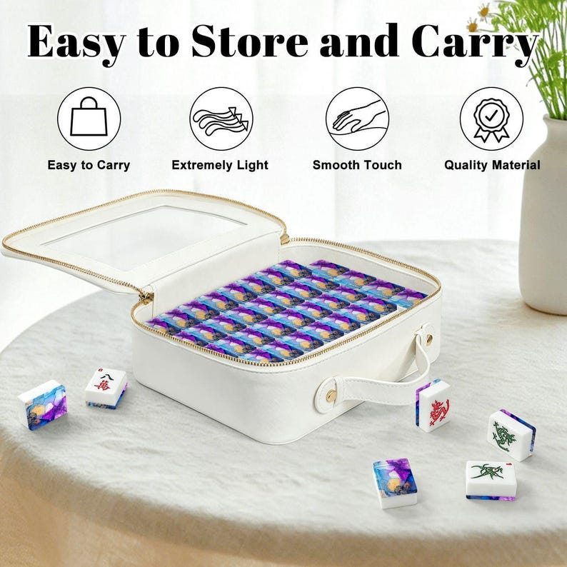 Ink Splash Mahjong Set, Purple Blue Gold Acrylic Tiles, American Mah Jongg Game image 6