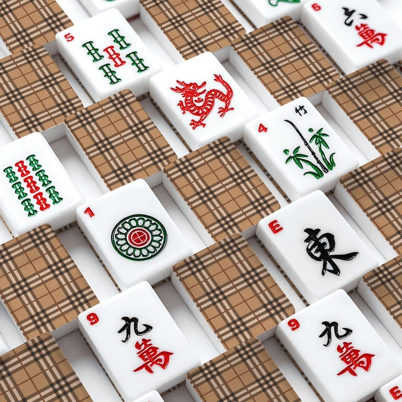 Beige Plaid American Mahjong Set, Preppy Acrylic Game Tiles, Classic Decorative Mah Jongg Gift imagem 1