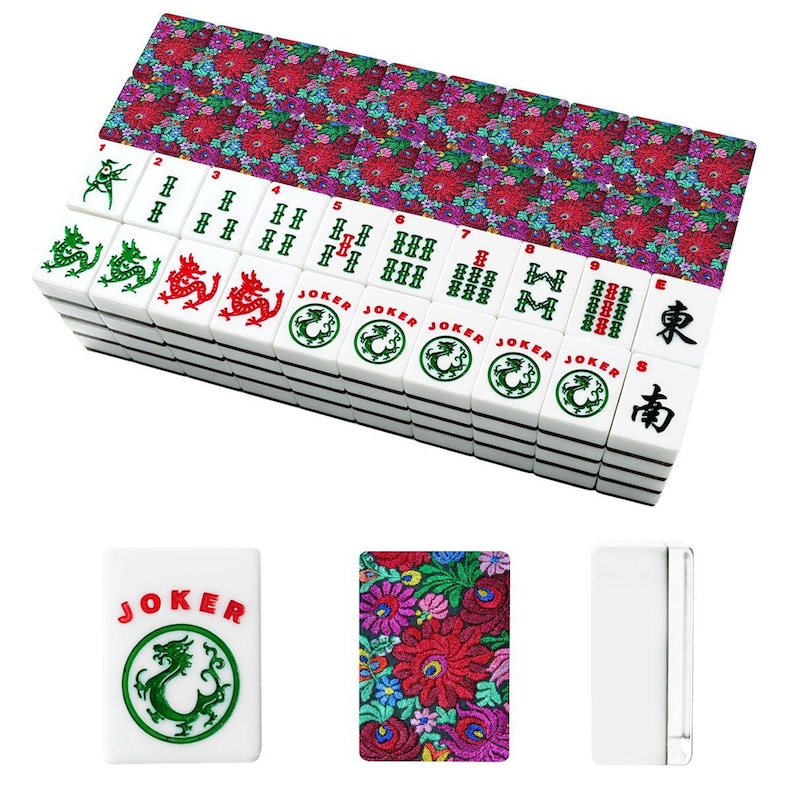 Fichas de Mahjong con Bordado Floral / Juego de Mahjong Americano de Acrílico con Flores Bordadas 166 / Regalo de Mah Jongg imagen 2