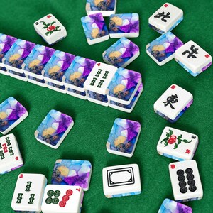 Ink Splash Mahjong Set, Purple Blue Gold Acrylic Tiles, American Mah Jongg Game image 7