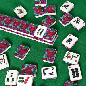 Fichas de Mahjong con Bordado Floral / Juego de Mahjong Americano de Acrílico con Flores Bordadas 166 / Regalo de Mah Jongg imagen 7