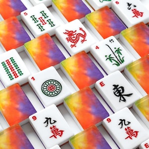 Rainbow Tie Dye American Mahjong Set, Acrylic Game Tiles, Playable Decorative Mah Jongg image 1