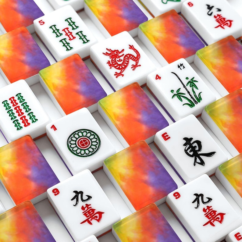 Rainbow Tie Dye American Mahjong Set, Acrylic Game Tiles, Playable Decorative Mah Jongg image 1