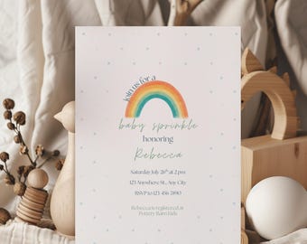 Regenbogen Baby Sprinkle Einladung - Bearbeitbare Vorlage, Printable & Digital