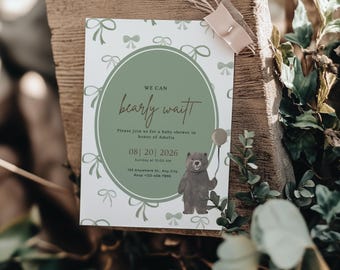 Bär-Babyparty-Einladungsvorlage, Wir können Bären-Warte einladen, Teddybär-Babyparty, bearbeitbare Babydusche einladen, druckbar und mobil