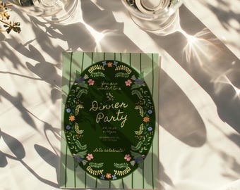 Florale Dinner-Party Einladung Vorlage | Bearbeitbarer digitaler Download