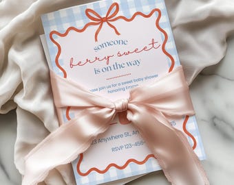 Beere Süße Babypartyeinladung | Erdbeere einladen | Druckbare Gender Neutral Baby Party | Erdbeer-Babyparty | Kokette