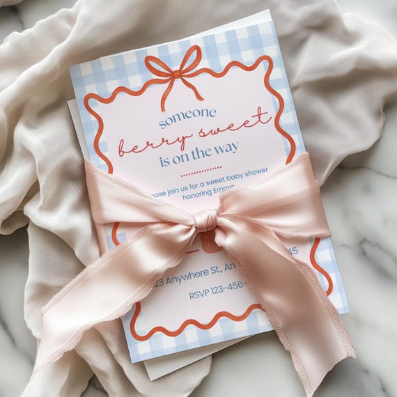 Berry Sweet Baby Shower Invitation | Strawberry Invite | Printable Gender Neutral Baby Shower | Strawberry Baby Shower | Coquette