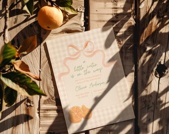 Kleine süße Babypartyeinladung | Orange Babyparty einladen | Neutrale Babypartyeinladung | Bearbeitbare Canva Vorlage