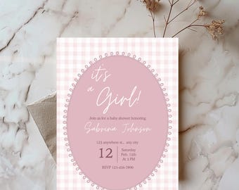 Es ist eine Babyparty-Einladungsvorlage für Mädchen - Rosa Babyparty-Einladung - Bearbeitbare Babyparty-Einladung - Druckbar und digital