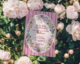 Skurrile Blumen-Geburtstagseinladungs-Vorlage | Märchenbuchparty (Digitaler Download)