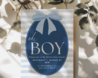Oh Junge-Babyparty-Einladung | Blau Babyparty einladen | Druckbare & mobil bearbeitbare Canva-Vorlage