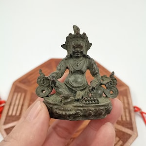 Vintage Copper Wealth Deity Figurine Tibetan Buddhist Altar Decor Prosperity Home Sculpture