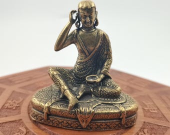 Mini statue Milarépa en laiton, statue bouddhiste tibétaine, Yogi, décoration d'autel de maître de méditation XQ0411