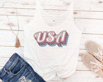 USA tank, 4th of July, Memorial day, America Tank, Women's Tank, Vintage, Red White Blue Shirt, Gift for Mom, Gift for Woman